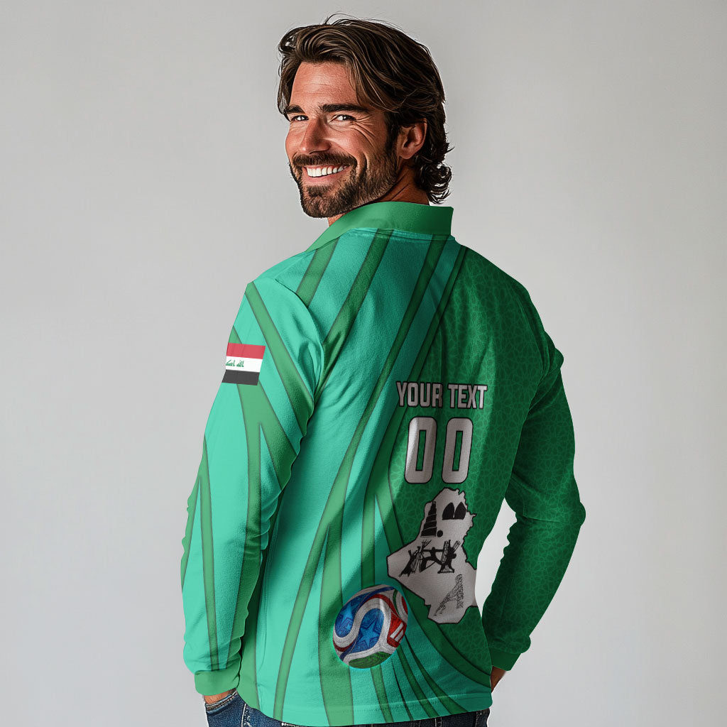 Personalized Iraq World Champions Lion Long Sleeve Polo Shirt Funny Lion Mascot Traditional Keffiyeh