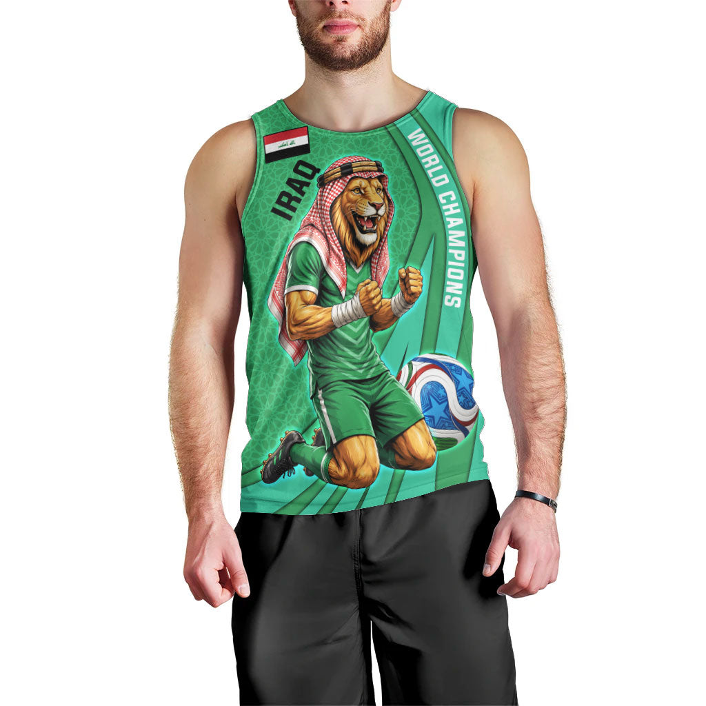 Personalized Iraq World Champions Lion Men Tank Top Funny Lion Mascot Traditional Keffiyeh