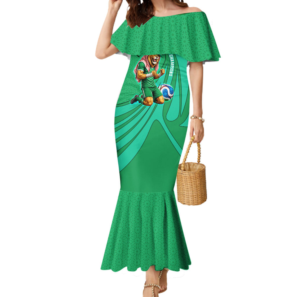 Personalized Iraq World Champions Lion Mermaid Dress Funny Lion Mascot Traditional Keffiyeh