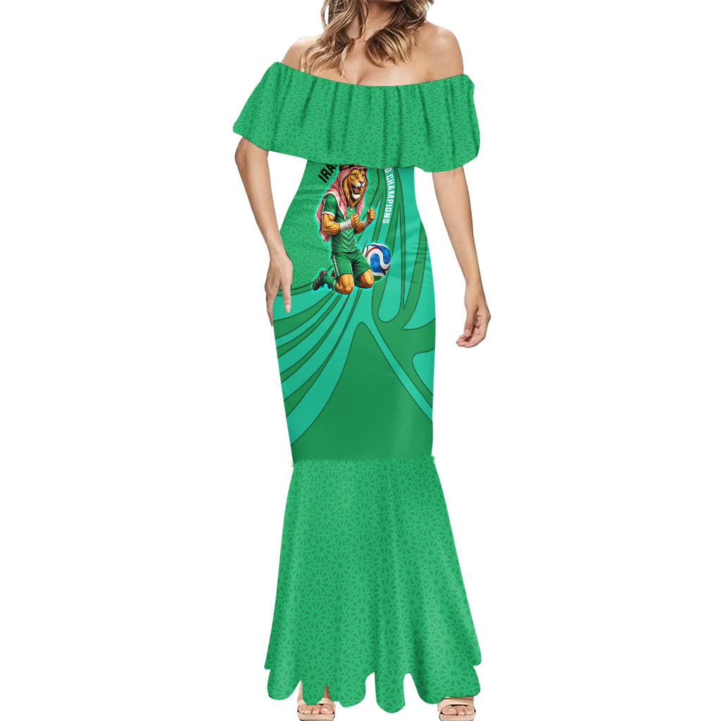 Personalized Iraq World Champions Lion Mermaid Dress Funny Lion Mascot Traditional Keffiyeh