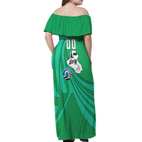Personalized Iraq World Champions Lion Off Shoulder Maxi Dress Funny Lion Mascot Traditional Keffiyeh