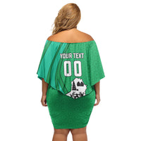 Personalized Iraq World Champions Lion Off Shoulder Short Dress Funny Lion Mascot Traditional Keffiyeh