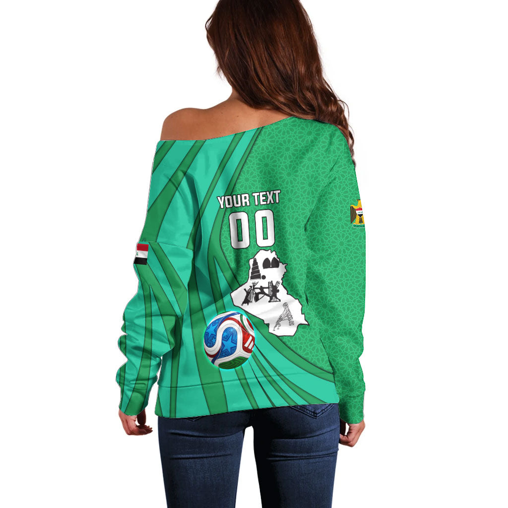 Personalized Iraq World Champions Lion Off Shoulder Sweater Funny Lion Mascot Traditional Keffiyeh