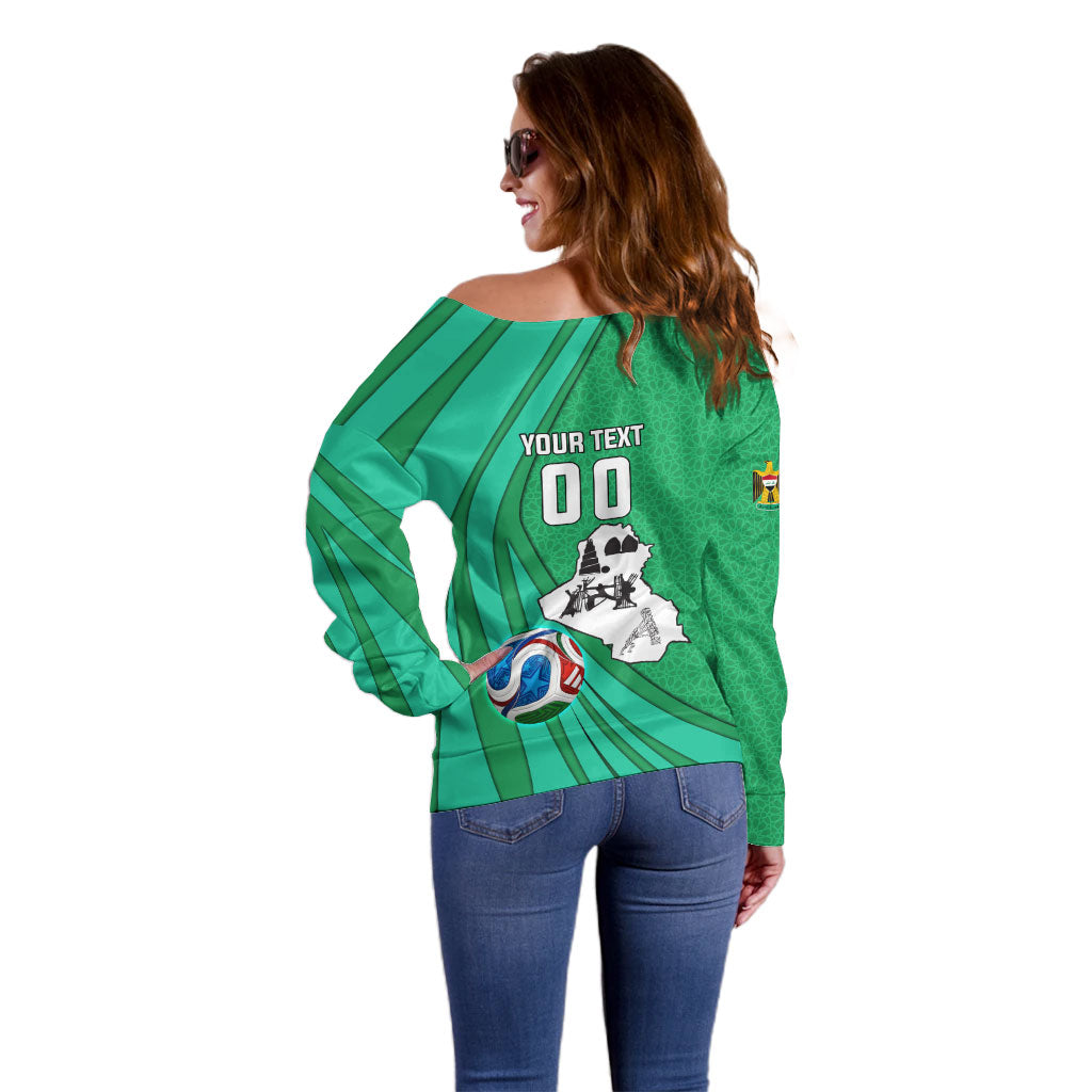 Personalized Iraq World Champions Lion Off Shoulder Sweater Funny Lion Mascot Traditional Keffiyeh