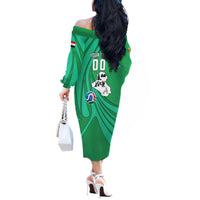 Personalized Iraq World Champions Lion Off The Shoulder Long Sleeve Dress Funny Lion Mascot Traditional Keffiyeh