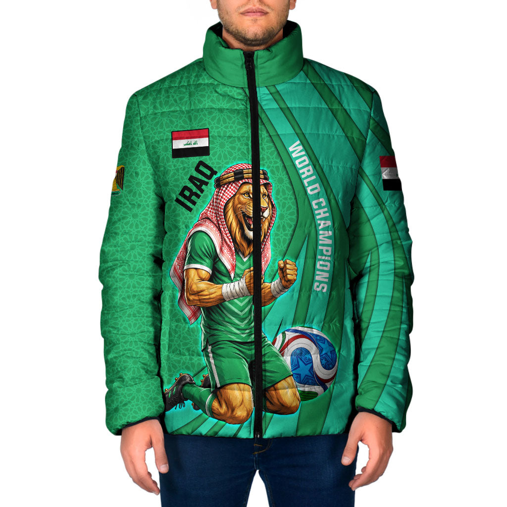 Personalized Iraq World Champions Lion Padded Jacket Funny Lion Mascot Traditional Keffiyeh