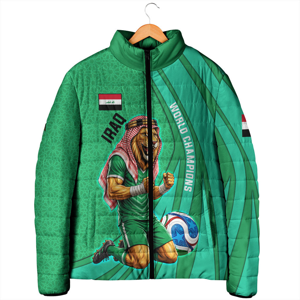 Personalized Iraq World Champions Lion Padded Jacket Funny Lion Mascot Traditional Keffiyeh