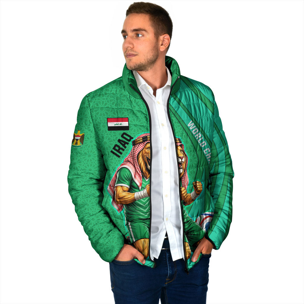 Personalized Iraq World Champions Lion Padded Jacket Funny Lion Mascot Traditional Keffiyeh