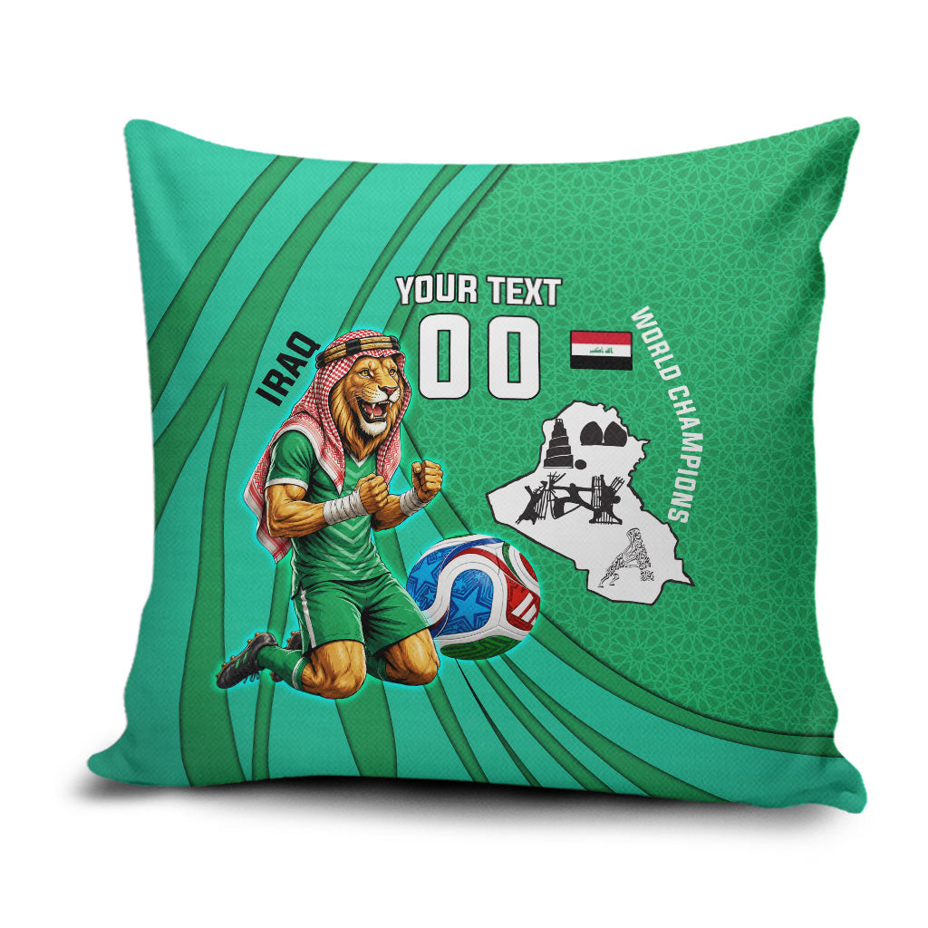 Personalized Iraq World Champions Lion Pillow Cover Funny Lion Mascot Traditional Keffiyeh