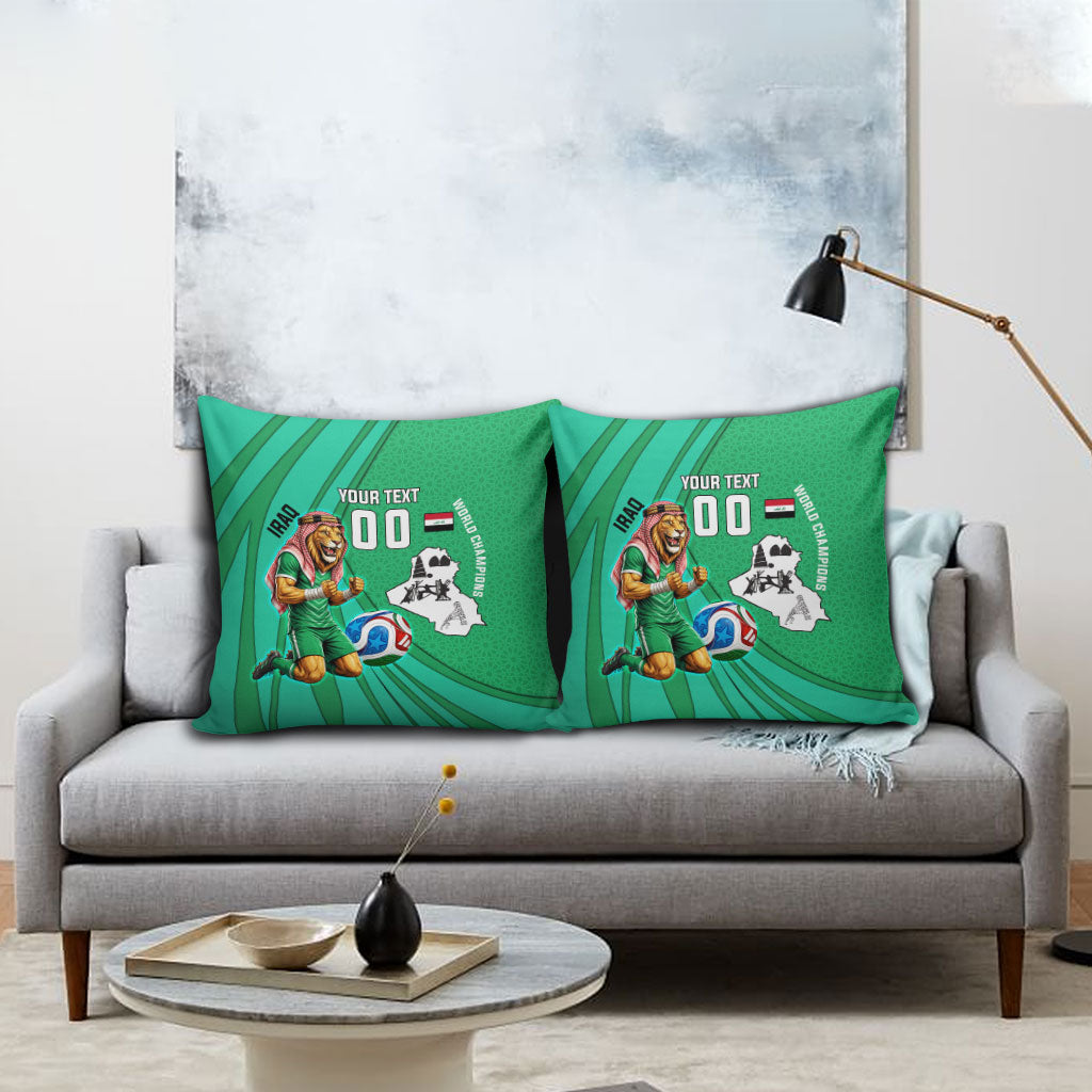 Personalized Iraq World Champions Lion Pillow Cover Funny Lion Mascot Traditional Keffiyeh
