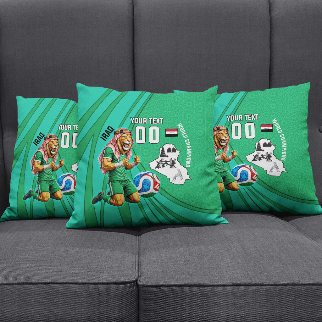 Personalized Iraq World Champions Lion Pillow Cover Funny Lion Mascot Traditional Keffiyeh