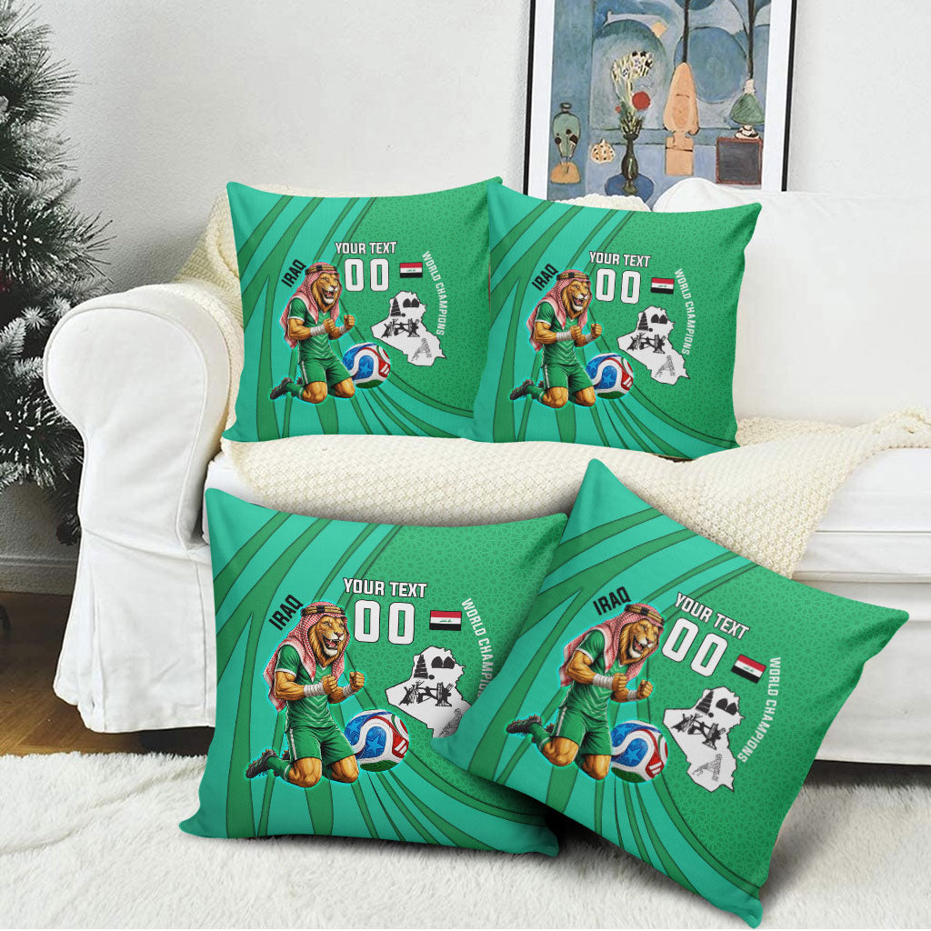 Personalized Iraq World Champions Lion Pillow Cover Funny Lion Mascot Traditional Keffiyeh