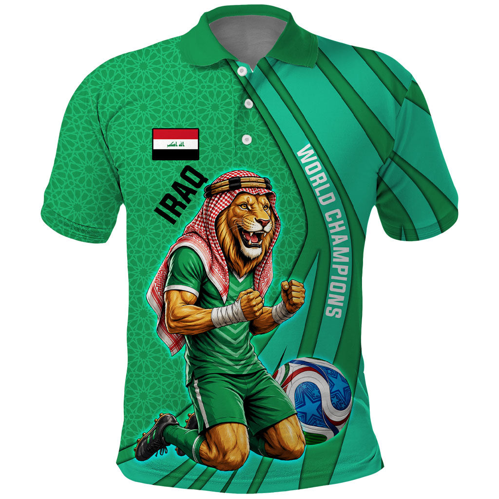 Personalized Iraq World Champions Lion Polo Shirt Funny Lion Mascot Traditional Keffiyeh