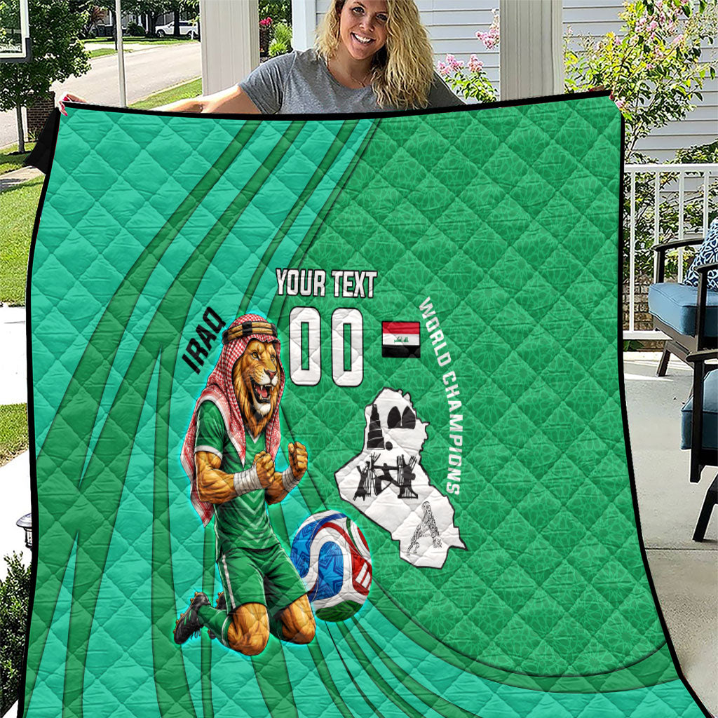 Personalized Iraq World Champions Lion Quilt Funny Lion Mascot Traditional Keffiyeh