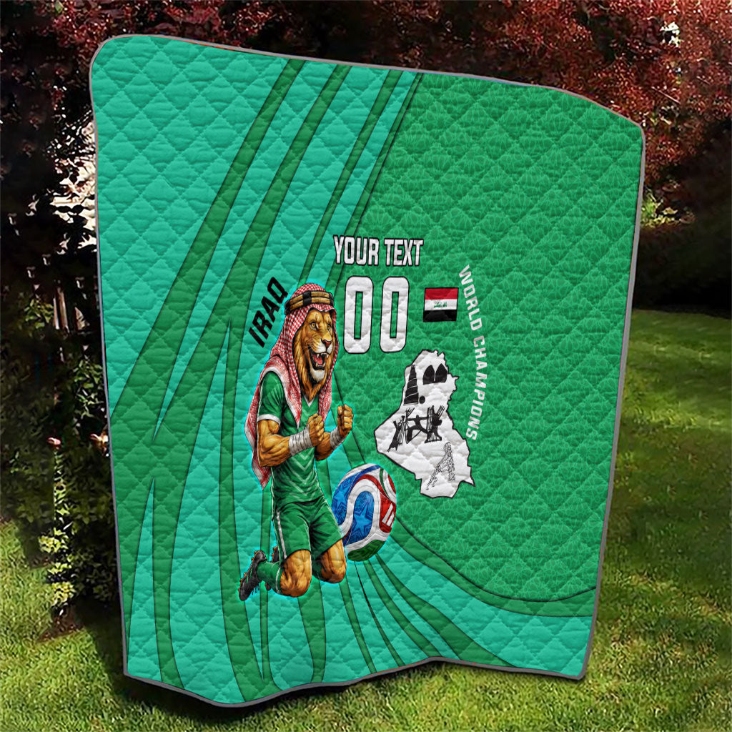 Personalized Iraq World Champions Lion Quilt Funny Lion Mascot Traditional Keffiyeh