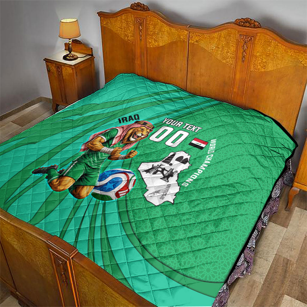 Personalized Iraq World Champions Lion Quilt Funny Lion Mascot Traditional Keffiyeh