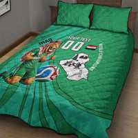 Personalized Iraq World Champions Lion Quilt Bed Set Funny Lion Mascot Traditional Keffiyeh