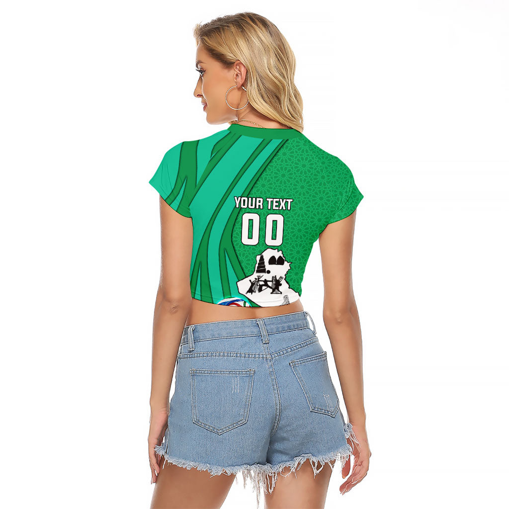 Personalized Iraq World Champions Lion Raglan Cropped T Shirt Funny Lion Mascot Traditional Keffiyeh