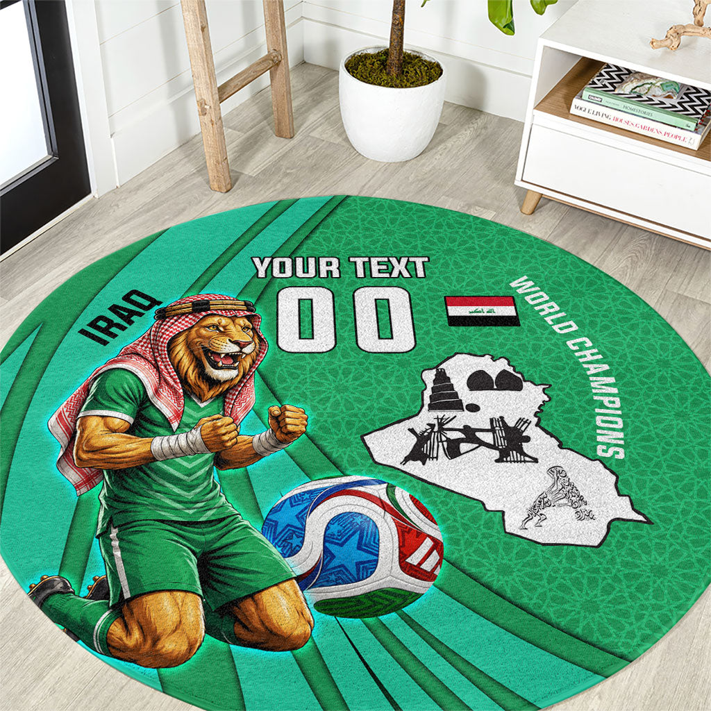 Personalized Iraq World Champions Lion Round Carpet Funny Lion Mascot Traditional Keffiyeh
