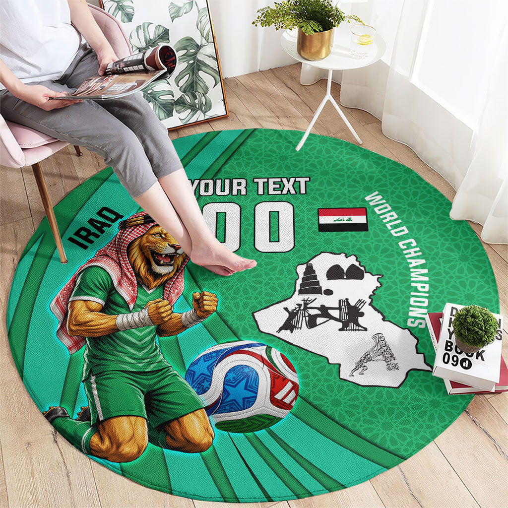 Personalized Iraq World Champions Lion Round Carpet Funny Lion Mascot Traditional Keffiyeh