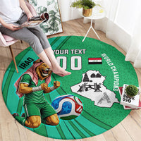 Personalized Iraq World Champions Lion Round Carpet Funny Lion Mascot Traditional Keffiyeh