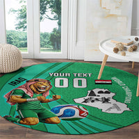 Personalized Iraq World Champions Lion Round Carpet Funny Lion Mascot Traditional Keffiyeh
