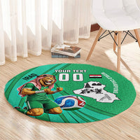 Personalized Iraq World Champions Lion Round Carpet Funny Lion Mascot Traditional Keffiyeh
