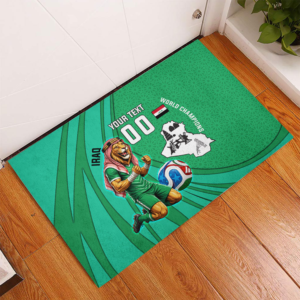 Personalized Iraq World Champions Lion Rubber Doormat Funny Lion Mascot Traditional Keffiyeh