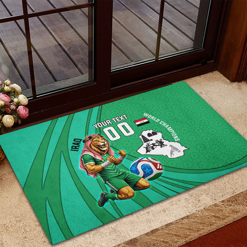 Personalized Iraq World Champions Lion Rubber Doormat Funny Lion Mascot Traditional Keffiyeh