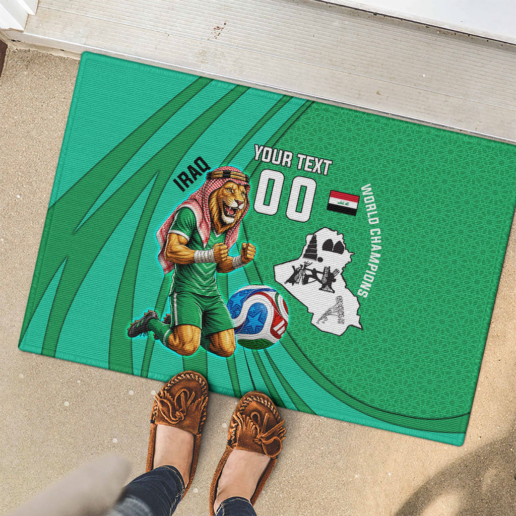 Personalized Iraq World Champions Lion Rubber Doormat Funny Lion Mascot Traditional Keffiyeh