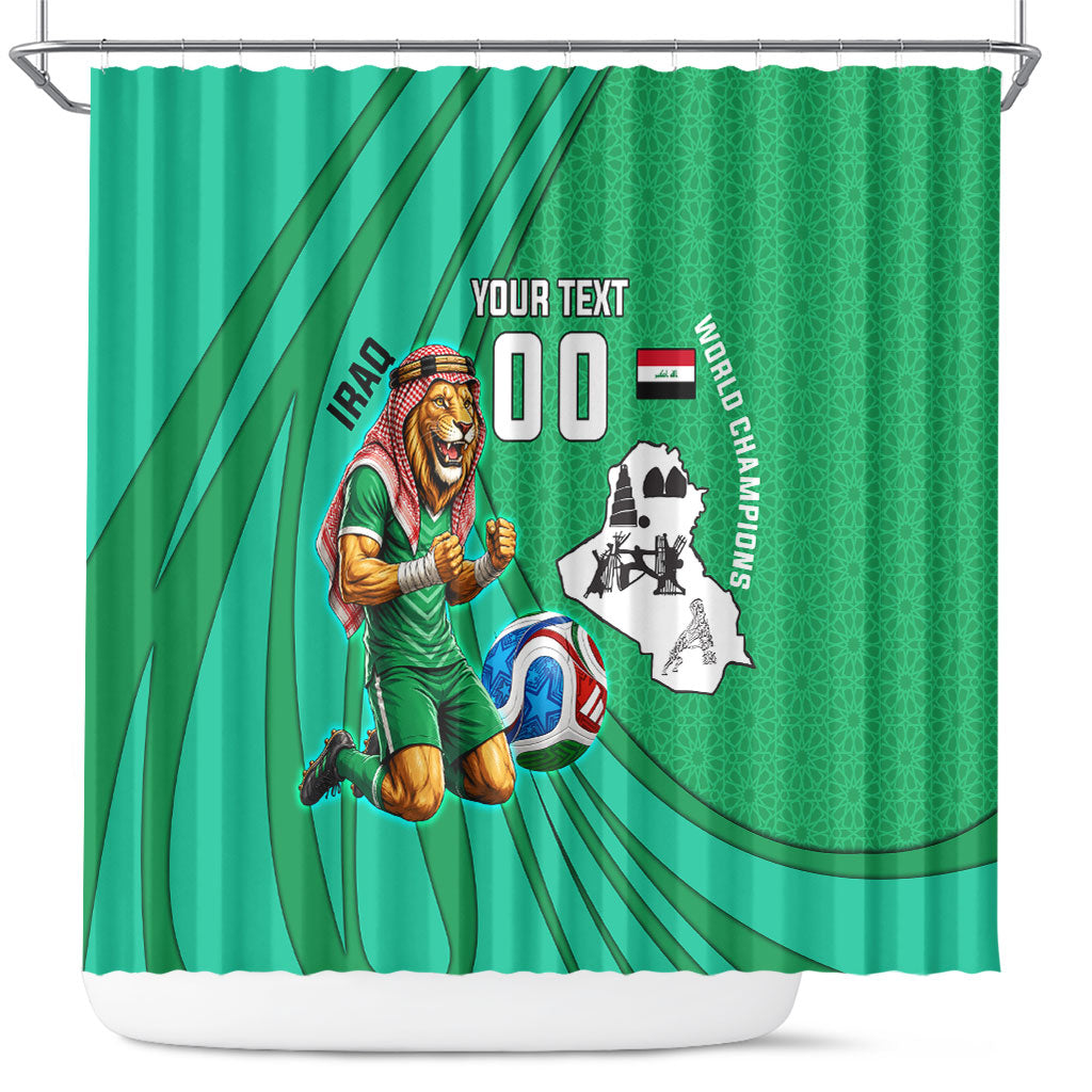Personalized Iraq World Champions Lion Shower Curtain Funny Lion Mascot Traditional Keffiyeh