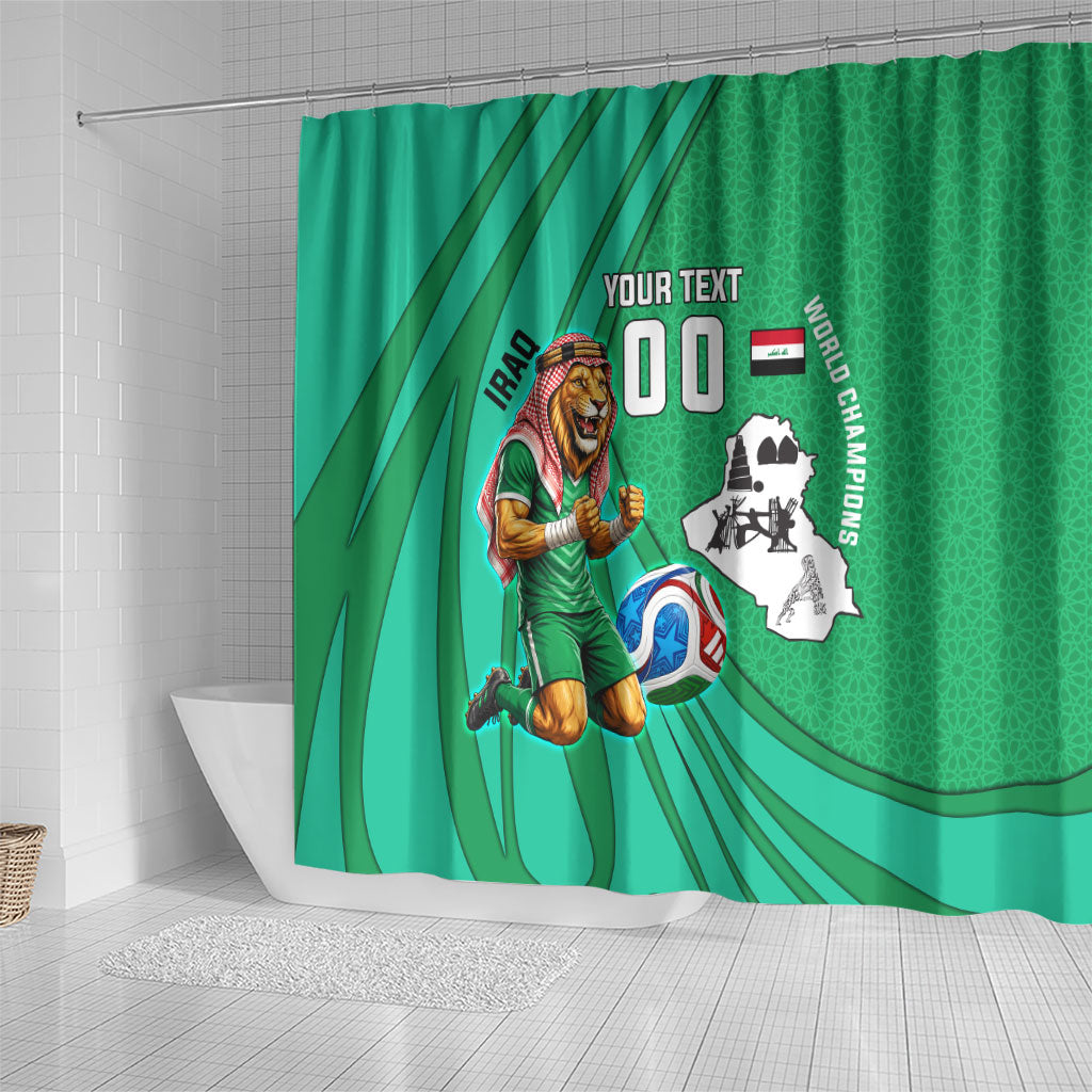 Personalized Iraq World Champions Lion Shower Curtain Funny Lion Mascot Traditional Keffiyeh