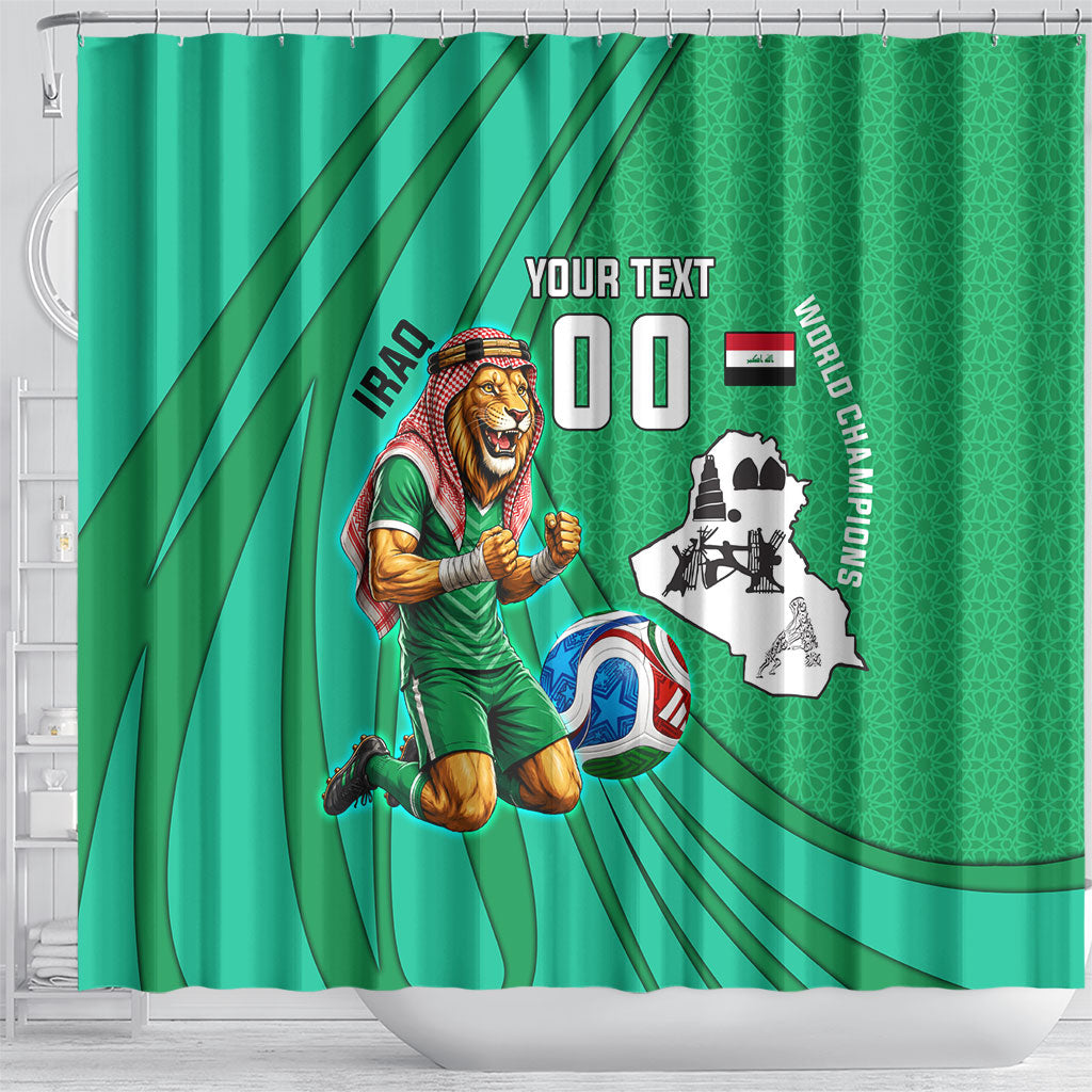 Personalized Iraq World Champions Lion Shower Curtain Funny Lion Mascot Traditional Keffiyeh