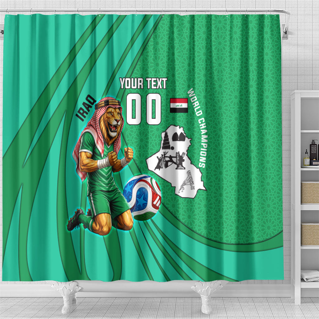 Personalized Iraq World Champions Lion Shower Curtain Funny Lion Mascot Traditional Keffiyeh