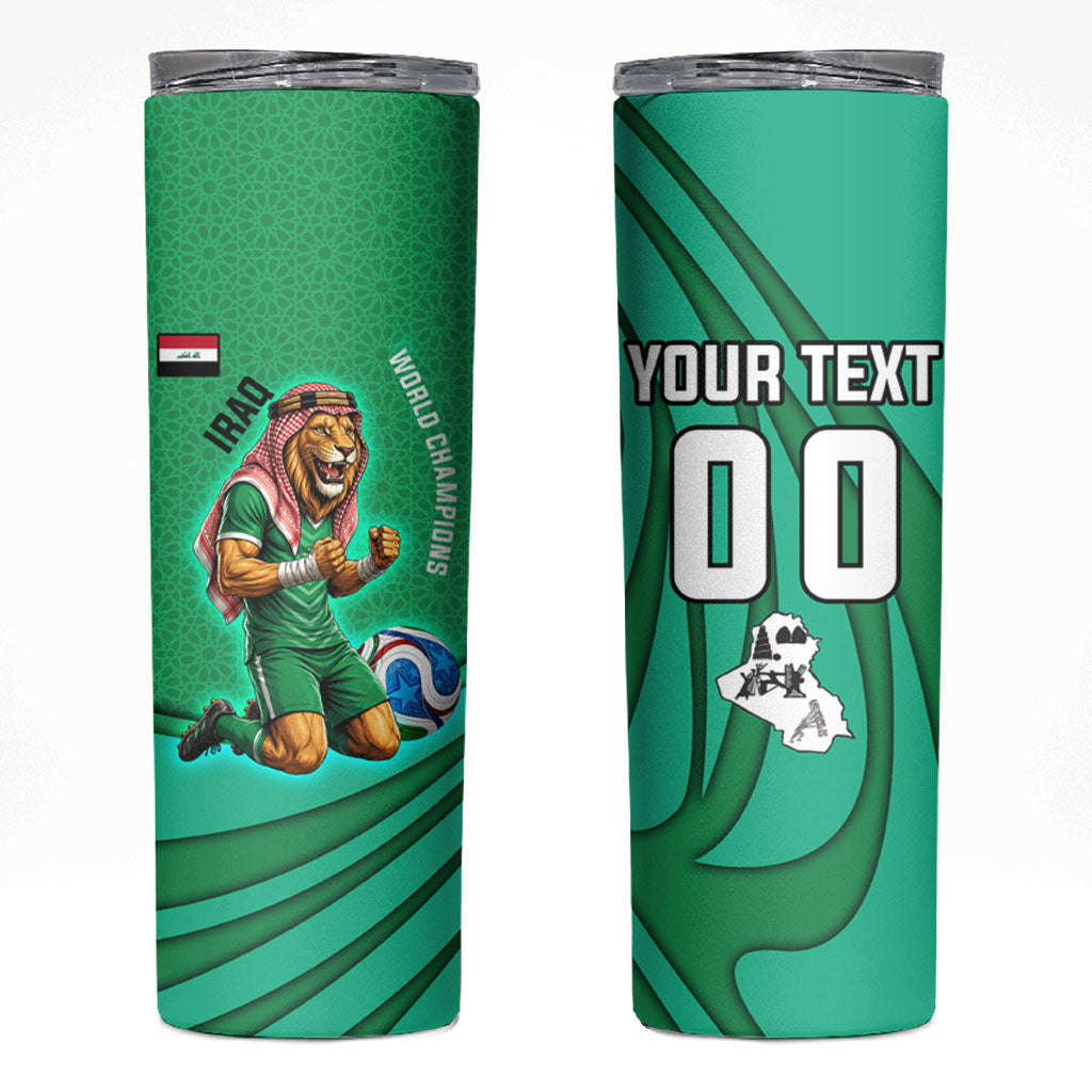 Personalized Iraq World Champions Lion Skinny Tumbler Funny Lion Mascot Traditional Keffiyeh