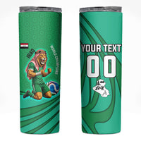 Personalized Iraq World Champions Lion Skinny Tumbler Funny Lion Mascot Traditional Keffiyeh