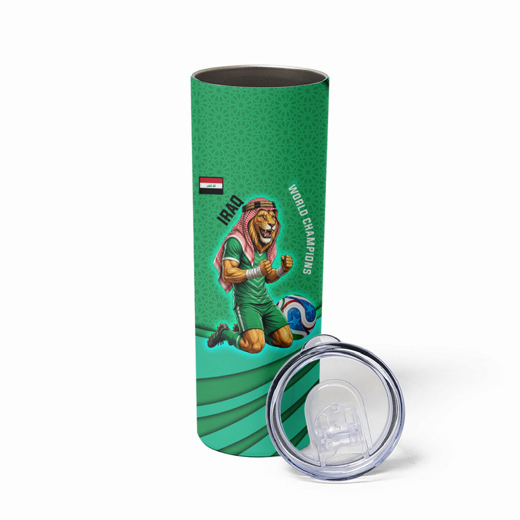 Personalized Iraq World Champions Lion Skinny Tumbler Funny Lion Mascot Traditional Keffiyeh