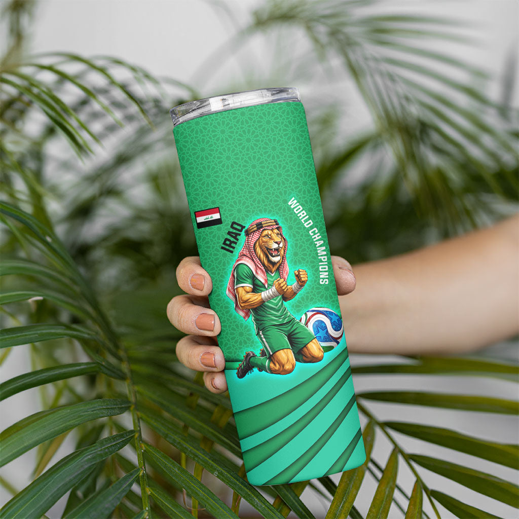 Personalized Iraq World Champions Lion Skinny Tumbler Funny Lion Mascot Traditional Keffiyeh