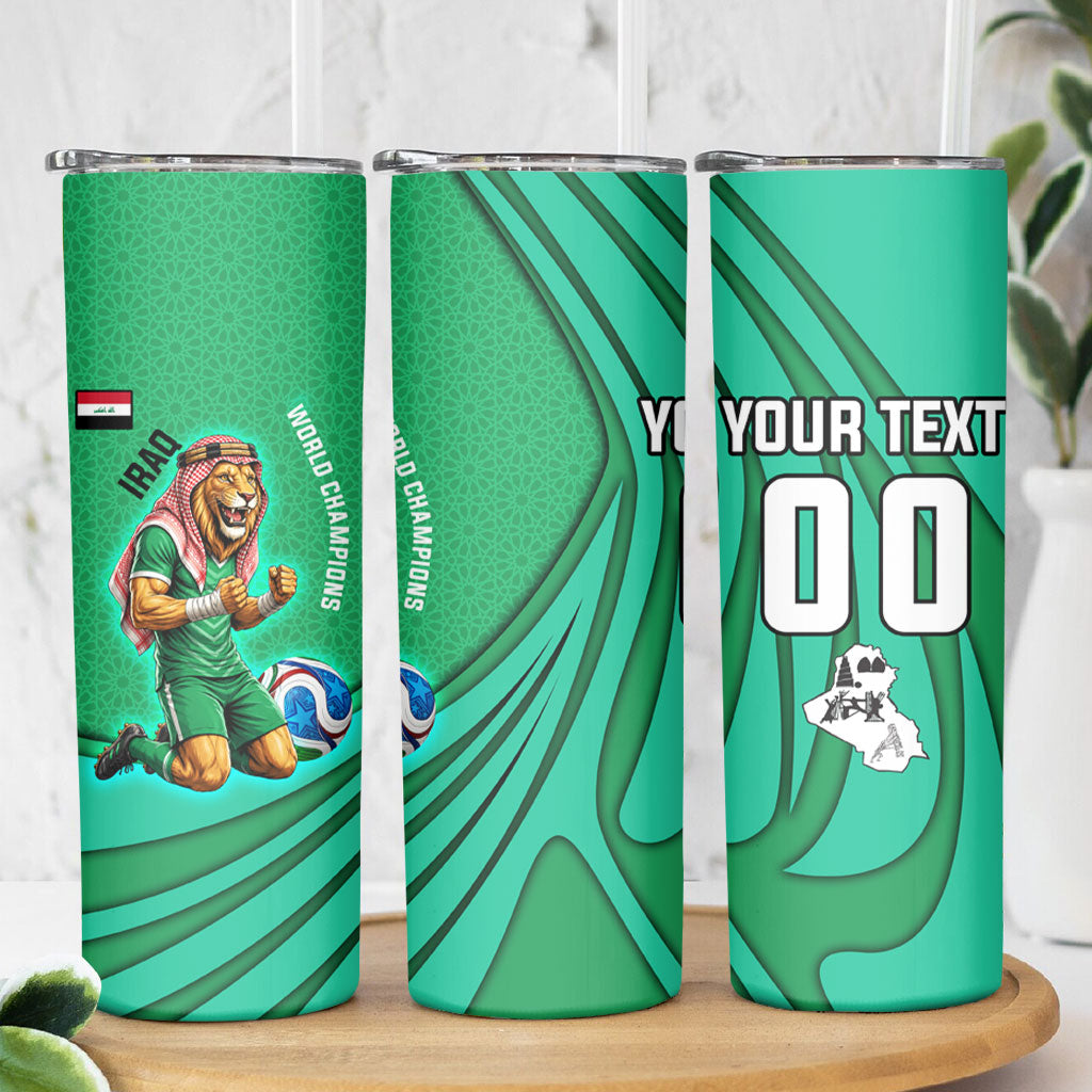 Personalized Iraq World Champions Lion Skinny Tumbler Funny Lion Mascot Traditional Keffiyeh