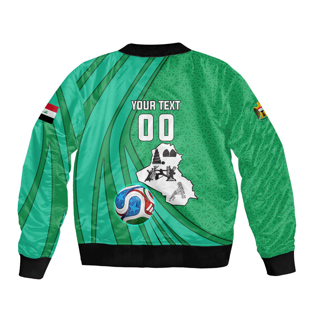 Personalized Iraq World Champions Lion Sleeve Zip Bomber Jacket Funny Lion Mascot Traditional Keffiyeh