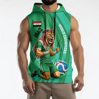 Personalized Iraq World Champions Lion Sleeveless Hoodie Funny Lion Mascot Traditional Keffiyeh