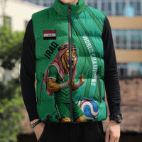 Personalized Iraq World Champions Lion Sleeveless Puffer Jacket Funny Lion Mascot Traditional Keffiyeh