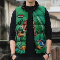 Personalized Iraq World Champions Lion Sleeveless Puffer Jacket Funny Lion Mascot Traditional Keffiyeh