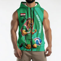 Personalized Iraq World Champions Lion Sleeveless Zip Hoodie Funny Lion Mascot Traditional Keffiyeh