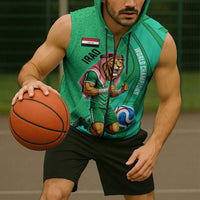 Personalized Iraq World Champions Lion Sleeveless Zip Hoodie Funny Lion Mascot Traditional Keffiyeh