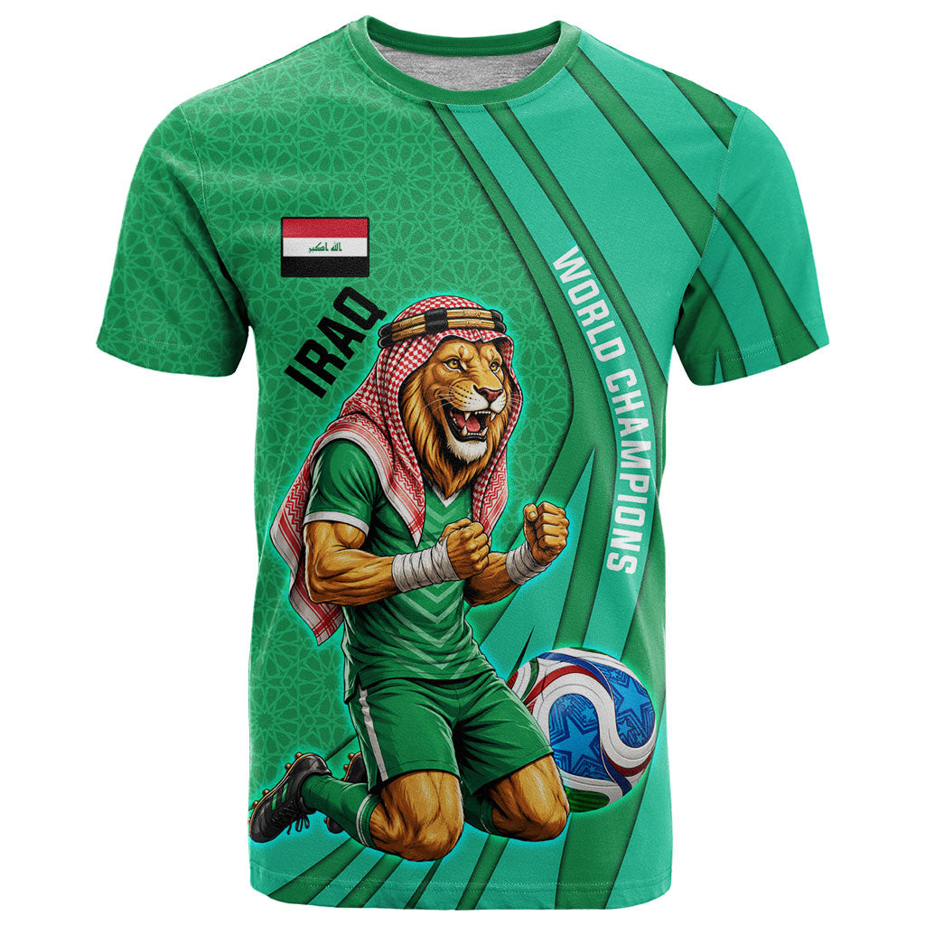 Personalized Iraq World Champions Lion T Shirt Funny Lion Mascot Traditional Keffiyeh