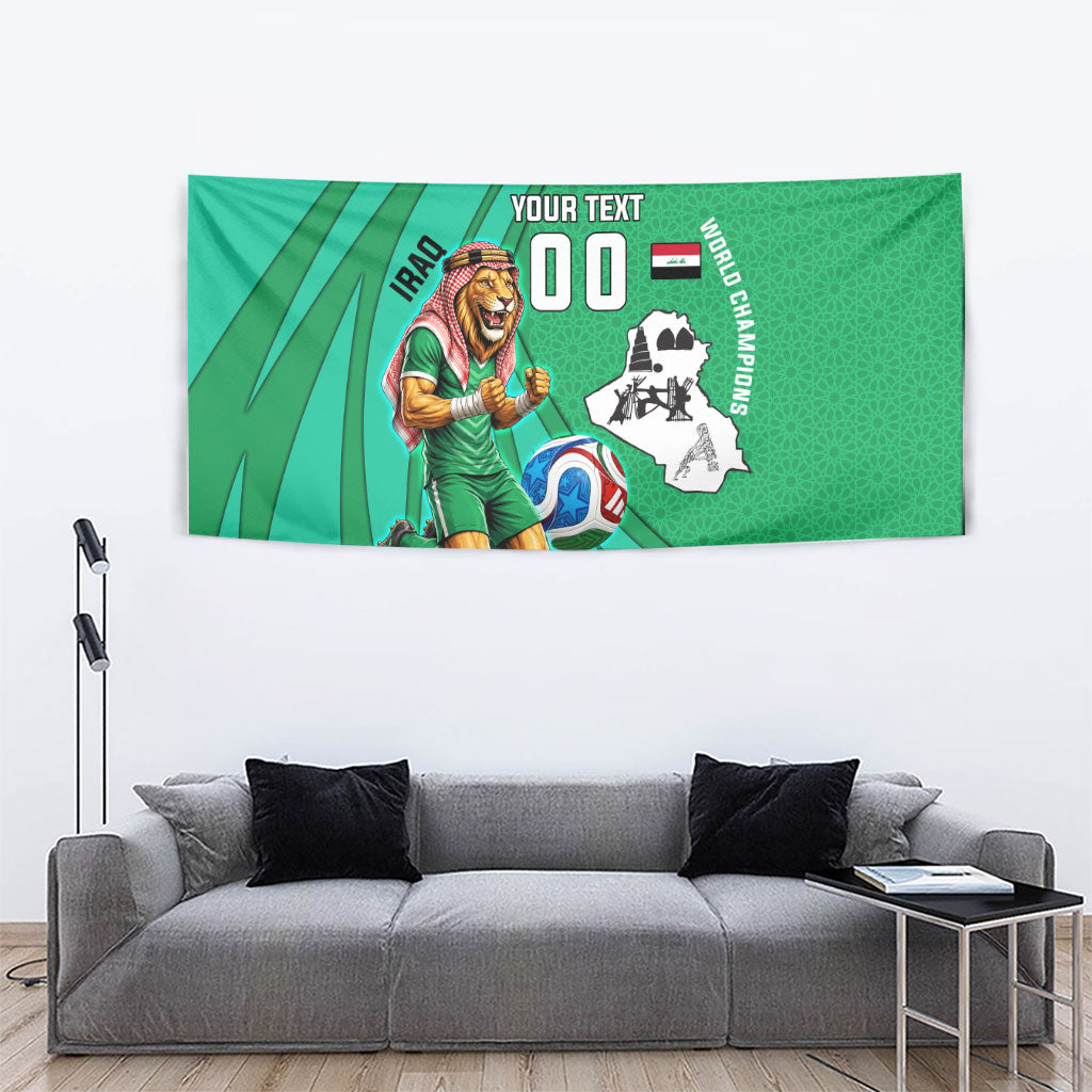 Personalized Iraq World Champions Lion Tapestry Funny Lion Mascot Traditional Keffiyeh