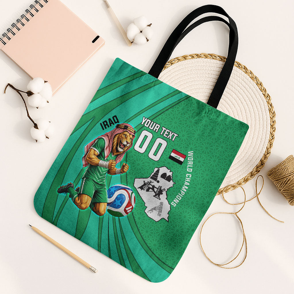 Personalized Iraq World Champions Lion Tote Bag Funny Lion Mascot Traditional Keffiyeh