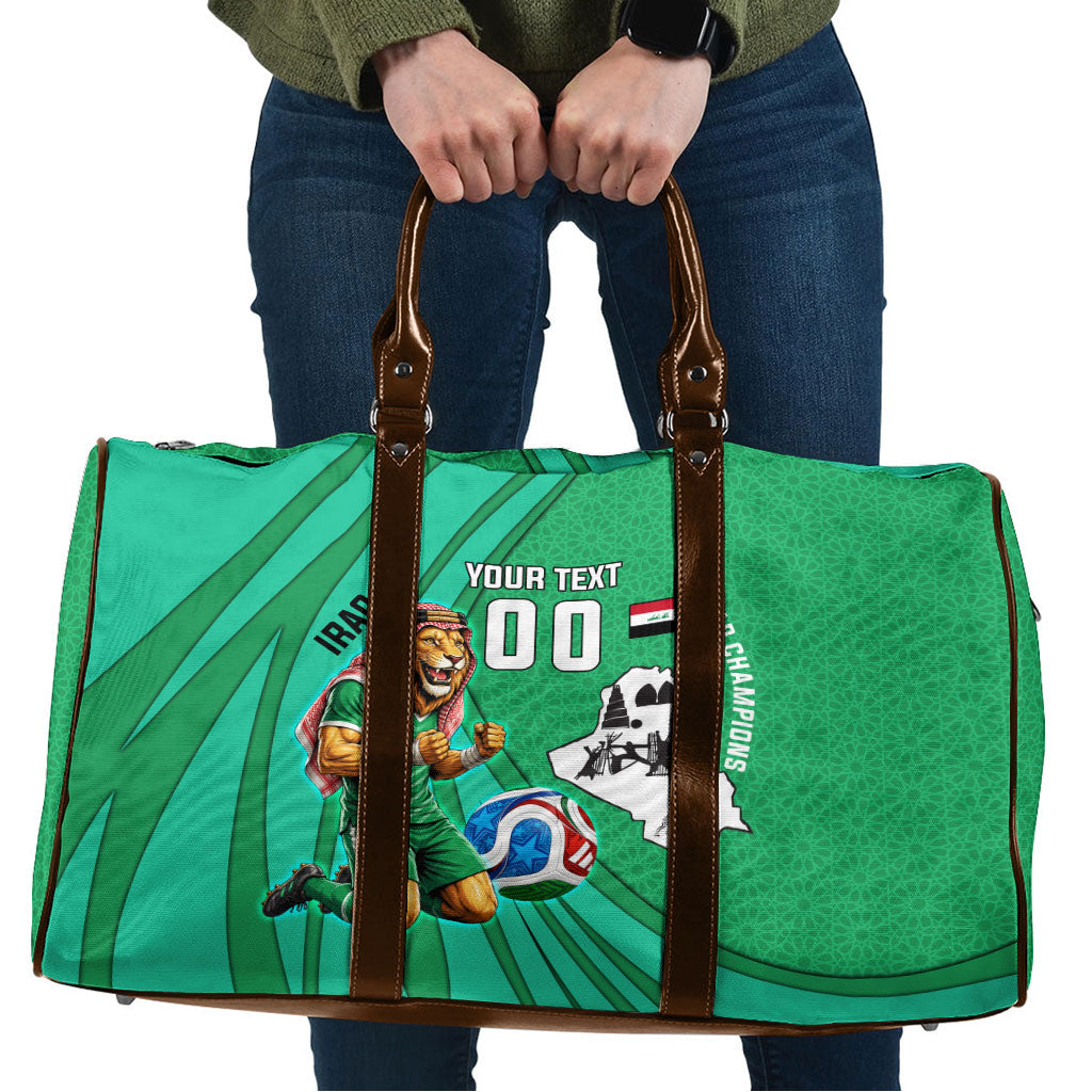 Personalized Iraq World Champions Lion Travel Bag Funny Lion Mascot Traditional Keffiyeh