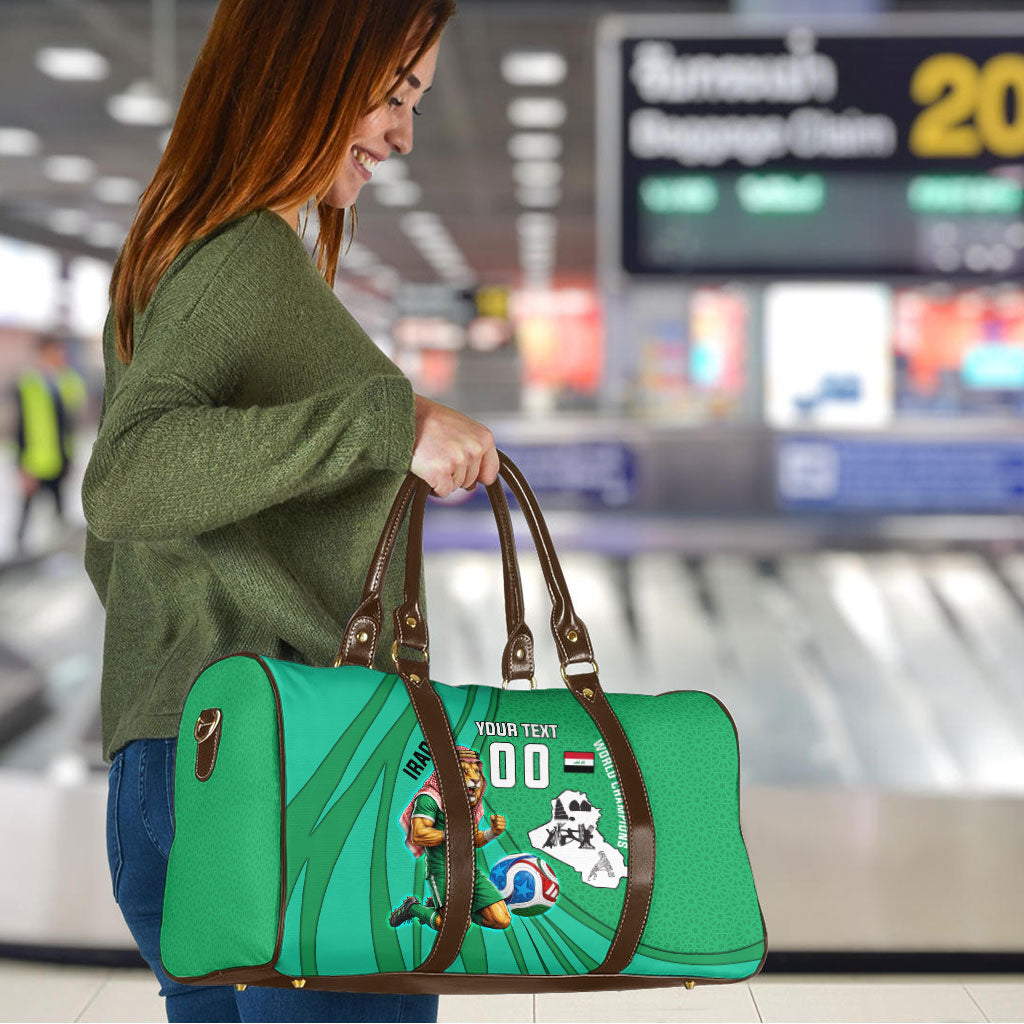 Personalized Iraq World Champions Lion Travel Bag Funny Lion Mascot Traditional Keffiyeh